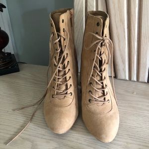 Tan suede ankle bootie